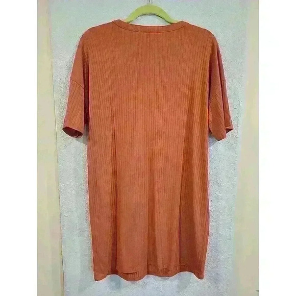 ASOS Ribbed Short Sleeve Shift Dress Burnt Orange Size 14 - Picture 5 of 5